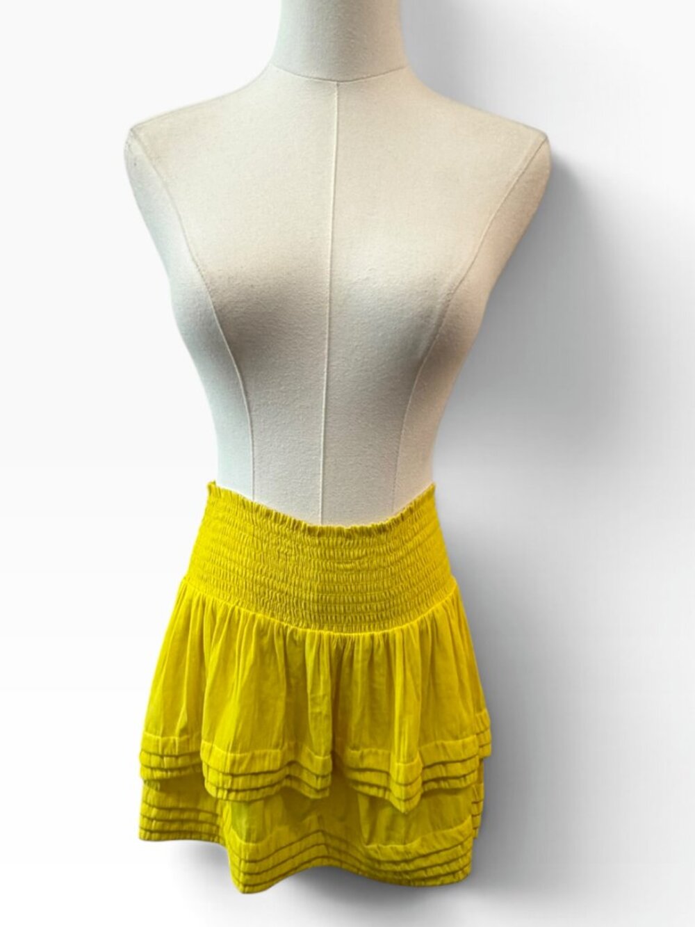 EUC Ramy Brook Lilo Yellow Smocked Tiered Mini Skirt XS